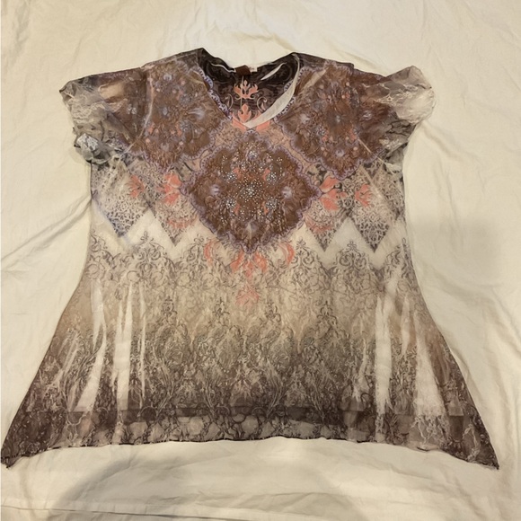 Brittany Black Tops - Brittany Black Brown Graphic Fitted Blouse with Peter Pan Collar